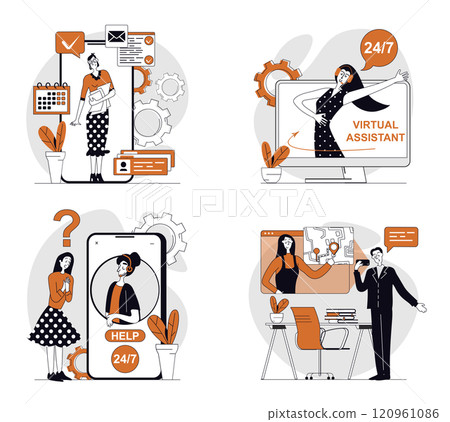 Virtual assistant concept set in flat design... - Stock Illustration ...