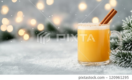 Hot buttered rum with a cinnamon stick 120961295