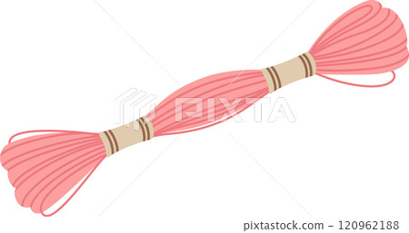 Pink embroidery floss skein isolated on white background, essential for cross stitching, needlepoint, and various sewing projects, offering vibrant color for creative crafting 120962188