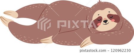 Adorable cartoon sloth sleeping peacefully, enjoying a relaxing moment of tranquility, perfect for children s books, nature illustrations, and wildlife themed designs 120962230