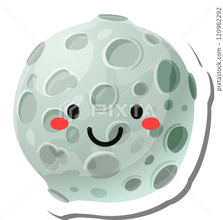 Cartoon moon with craters and a smiling face, expressing happiness and joy, perfect for children s books, educational materials, or any project needing a cute and friendly lunar character 120962292