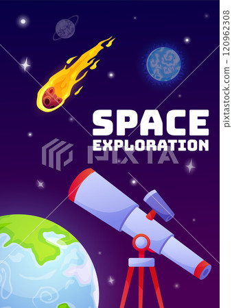 Telescope pointing at planets, comet and stars is exploring the beauty of deep space, searching for new worlds and expanding scientific knowledge Telescope pointing at planets, comet and stars is exploring the beauty of deep space, searching for new worlds and expanding scientific knowledge 120962308