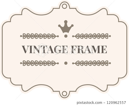 Vintage frame with crown and laurel branches creates a sense of royalty, elegance, and sophistication, perfect for adding a touch of classic charm to designs Vintage frame with crown and laurel branches creates a sense of royalty, elegance, and sophistication, perfect for adding a touch of classic charm to designs 120962557