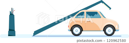 Power outage causing a falling electric pole crushing a car during earthquake or hurricane showing infrastructure damage and insurance claim concept Power outage causing a falling electric pole crushing a car during earthquake or hurricane showing infrastructure damage and insurance claim concept 120962580