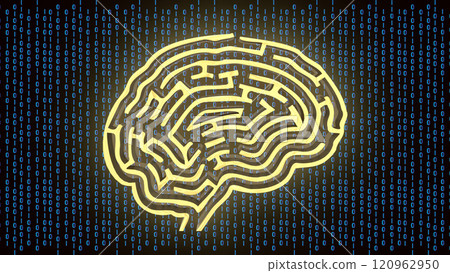 The Gold Brain maze on Digital background  3d rendering. 120962950