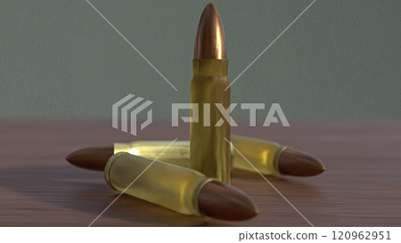 The Bullet on wood table for crime or weapon concept 3d rendering. The Bullet on wood table for crime or weapon concept 3d rendering. 120962951