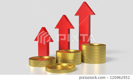 The Gold coins and red arrow up on white background for Business concept 3d rendering. The Gold coins and red arrow up on white background for Business concept 3d rendering. 120962952