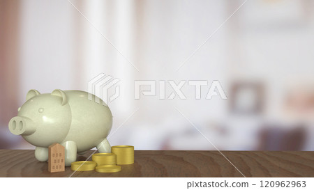 The Piggy Bank and coins for earning or saving concept 3d rendering. The Piggy Bank and coins for earning or saving concept 3d rendering. 120962963