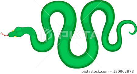 Wavy green snake slithering gracefully, showcasing its forked tongue while creating a captivating and sinuous representation of a reptile in dynamic motion through its vibrant environment Wavy green snake slithering gracefully, showcasing its forked tongue while creating a captivating and sinuous representation of a reptile in dynamic motion through its vibrant environment 120962978