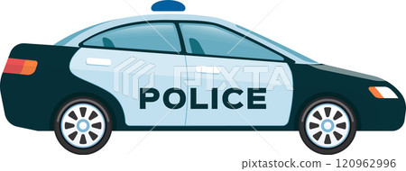 Classic police interceptor parked, representing security, law enforcement, and emergency response in urban environments, ensuring public safety and maintaining order 120962996