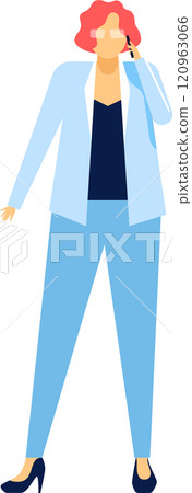 Confident businesswoman making a phone call while walking, effortlessly multitasking and maintaining connections in a fast paced and demanding professional environment 120963066