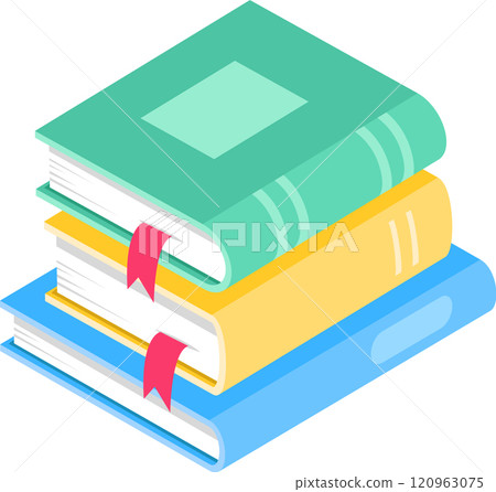 Stacked colorful books with bookmarks symbolize the joy of reading, fostering learning and encouraging exploration across a variety of subjects and ideas 120963075