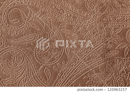 Embossed paisley leather texture in mocha brown color Embossed paisley leather texture in mocha brown color 120963257