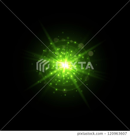 Green magic flare light effect, glowing colorful star burst with shimmering sparkles with radiant beams. Green magic flare light effect, glowing colorful star burst with shimmering sparkles with radiant beams. 120963607