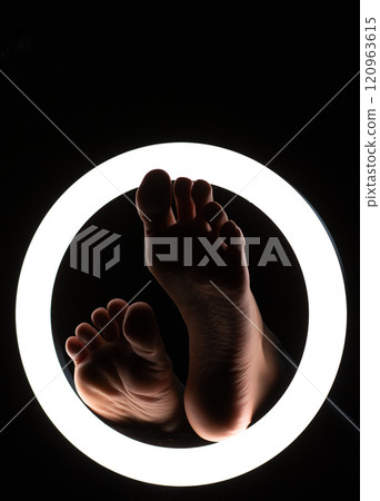 female legs close-up in a round lamp.the concept of hygiene and care.foot fetishism 120963615