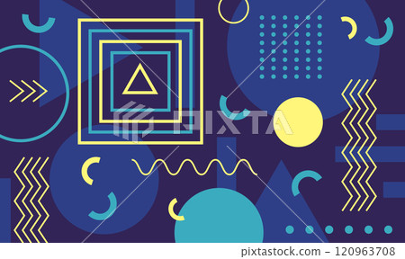 Vibrant geometric shapes and lines create a dynamic and modern abstract composition, ideal for backgrounds, posters, or digital designs with a retro 80s or 90s aesthetic Vibrant geometric shapes and lines create a dynamic and modern abstract composition, ideal for backgrounds, posters, or digital designs with a retro 80s or 90s aesthetic 120963708