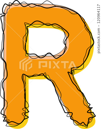 Orange Outline Scribble Alphabet Letter R 120964117