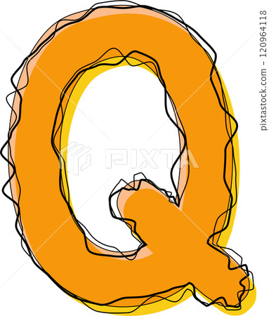 Orange Outline Scribble Alphabet Letter Q 120964118