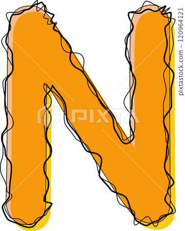 Orange Outline Scribble Alphabet Letter N 120964121