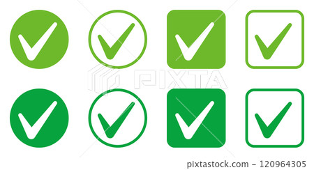 黃色綠色綠色複選標記符號向量圖示設定正確 120964305