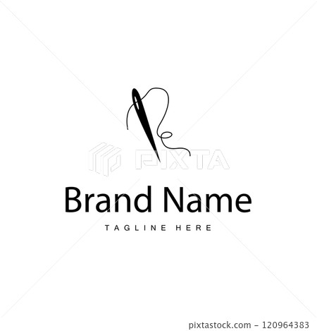 Tailor logo vector template needle and thread black silhouette design simple sewing tool product brand 120964383
