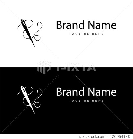 Tailor logo vector template needle and thread black silhouette design simple sewing tool product brand 120964388