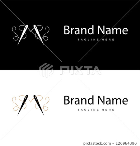 Tailor logo vector template needle and thread black silhouette design simple sewing tool product brand 120964390