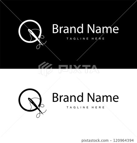 Tailor logo vector template needle and thread black silhouette design simple sewing tool product brand 120964394