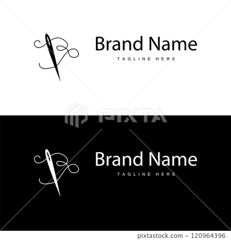 Tailor logo vector template needle and thread black silhouette design simple sewing tool product brand 120964396