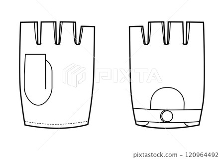 Fingerless Gloves Mitaine Short length Fashion hand accessory clothing technical illustration garment. Vector front palm Fingerless Gloves Mitaine Short length Fashion hand accessory clothing technical illustration garment. Vector front palm 120964492
