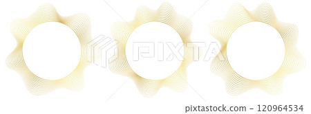 Abstract frame with wavy corners. Round border made with thin golden lines 120964534