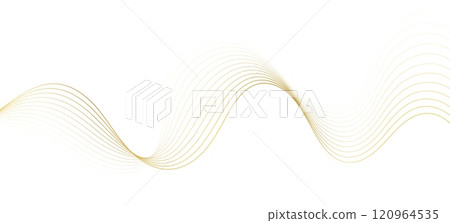 Golden line wave, abstract wavy curves, luxury flow art ribbons, elegant decoration isolated on white. 120964535