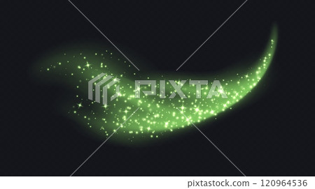 Green magic cloud with sparkles, stardust sparkling decoration. Glowing glitter smoke trail. 120964536