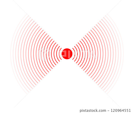 Red signal sign. Pain localization icon. Ache or inflammation symbol. Pulse, shock wave or vibration, coverage or damage, radio or sonar sound pictogram. Vector illustration 120964551