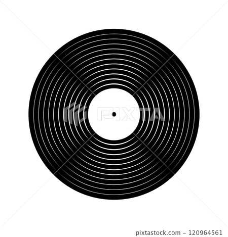 Black vinyl record icon. Long play music plate for gramophone isolated on white background. DJ techno party equipment. 70s 80s 90s discotheque nostalgia concept. Vector graphic illustration Black vinyl record icon. Long play music plate for gramophone isolated on white background. DJ techno party equipment. 70s 80s 90s discotheque nostalgia concept. Vector graphic illustration 120964561