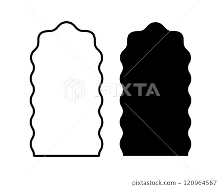 Arch frame and shape with wavy borders. Archway forms with curvy edges. Windows or mirrors, portals or gates, windows or doors isolated on white background. Vector graphic illustration 120964567