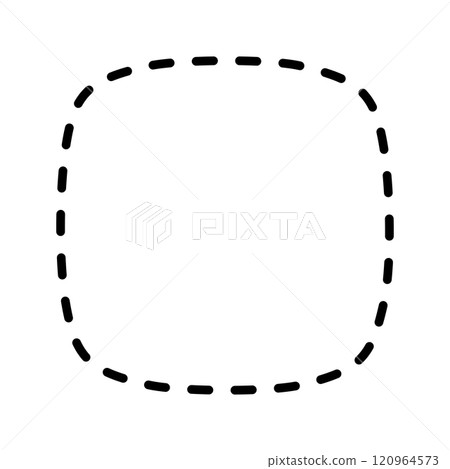 Dashed squircle or square with rounded borders. Simple dotted geometric shape isolated on white background. Cut here pictogram. Vector graphic illustration Dashed squircle or square with rounded borders. Simple dotted geometric shape isolated on white background. Cut here pictogram. Vector graphic illustration 120964573
