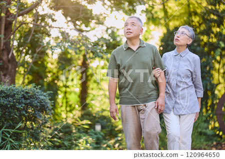 Senior couple taking a walk Senior couple taking a walk 120964650