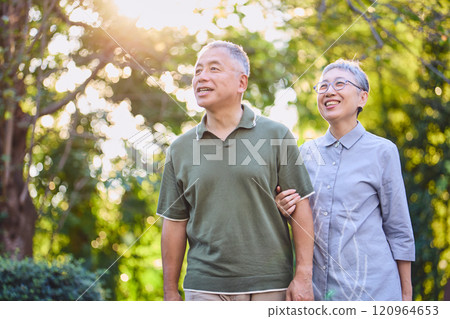 Senior couple taking a walk Senior couple taking a walk 120964653