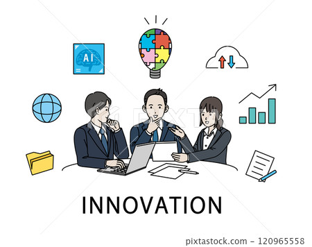 Illustration set of business people promoting innovation 120965558