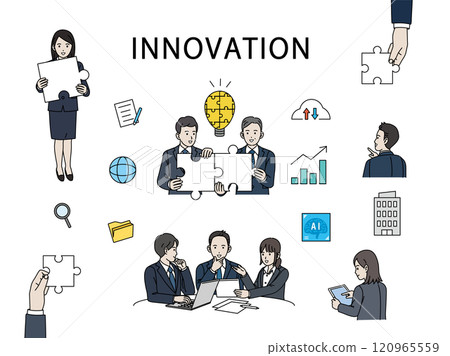 Illustration set of business people promoting innovation 120965559