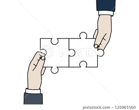 Illustration of a hand holding a jigsaw puzzle 120965560