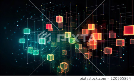 Background of colorful square blocks representing a network connection 120965894