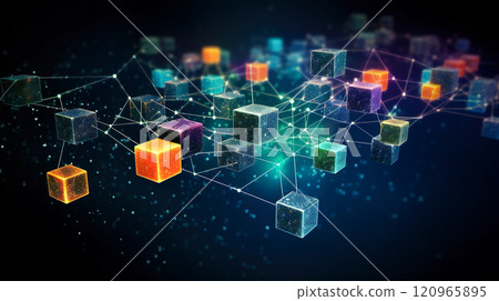 Background of colorful square blocks representing a network connection 120965895