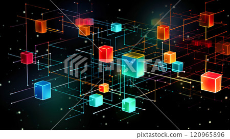 Background of colorful square blocks representing a network connection 120965896