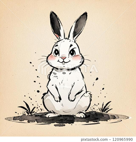 這是一隻水墨畫風格的兔子。我們使用人工智慧生成的圖像。 120965990