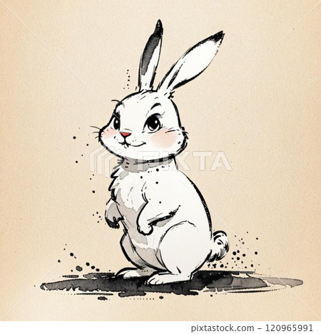 這是一隻水墨畫風格的兔子。我們使用人工智慧生成的圖像。 120965991