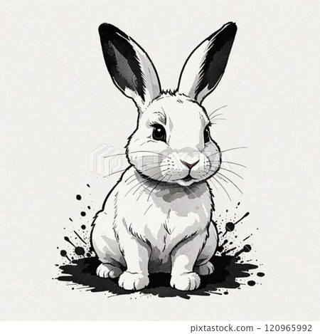 這是一隻水墨畫風格的兔子。我們使用人工智慧生成的圖像。 120965992