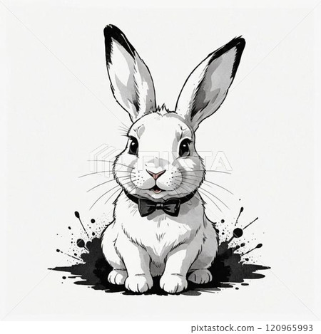 這是一隻水墨畫風格的兔子。我們使用人工智慧生成的圖像。 120965993