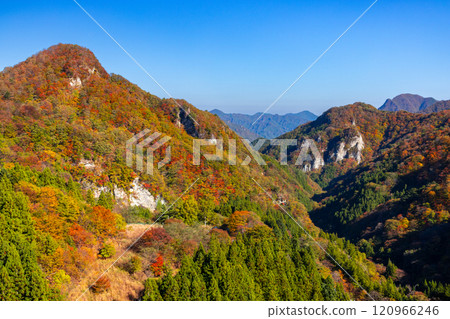 Autumn foliage at the foot of Mt. Arafune, which straddles Shimonita Town, Kanra District, Gunma Prefecture and Saku City, Nagano Prefecture 120966246